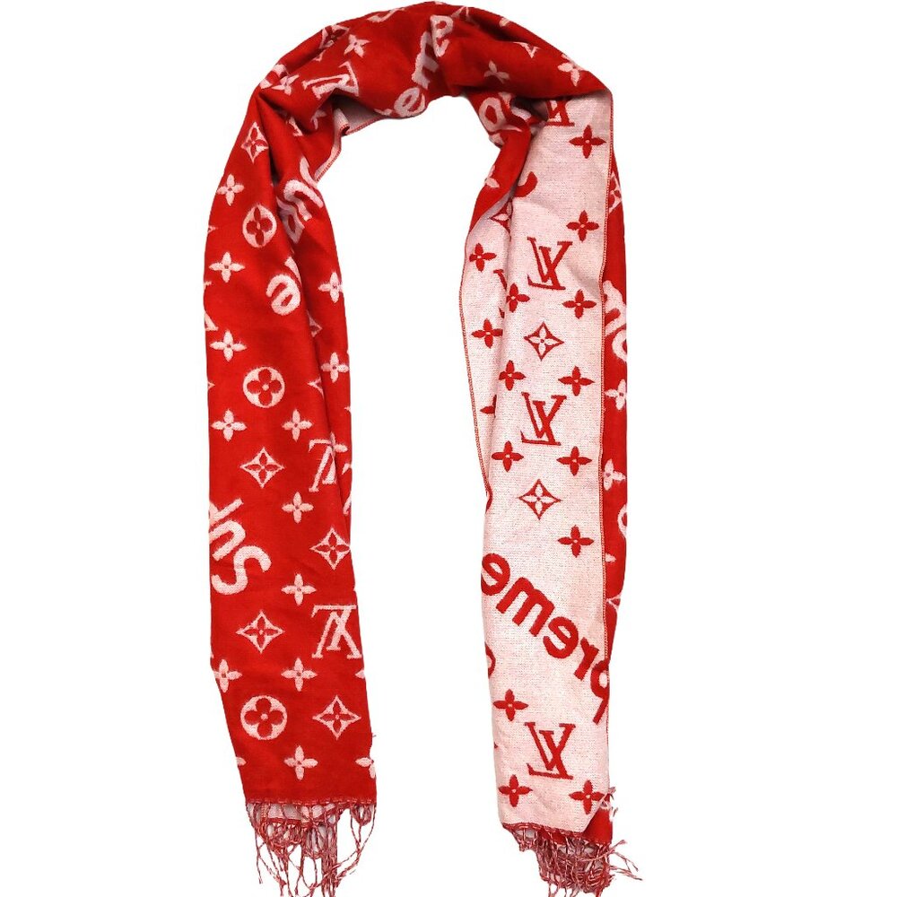Louis Vuitton LV Supreme Red & White Monogram Cashmere Scarf - Picture 2 of 10